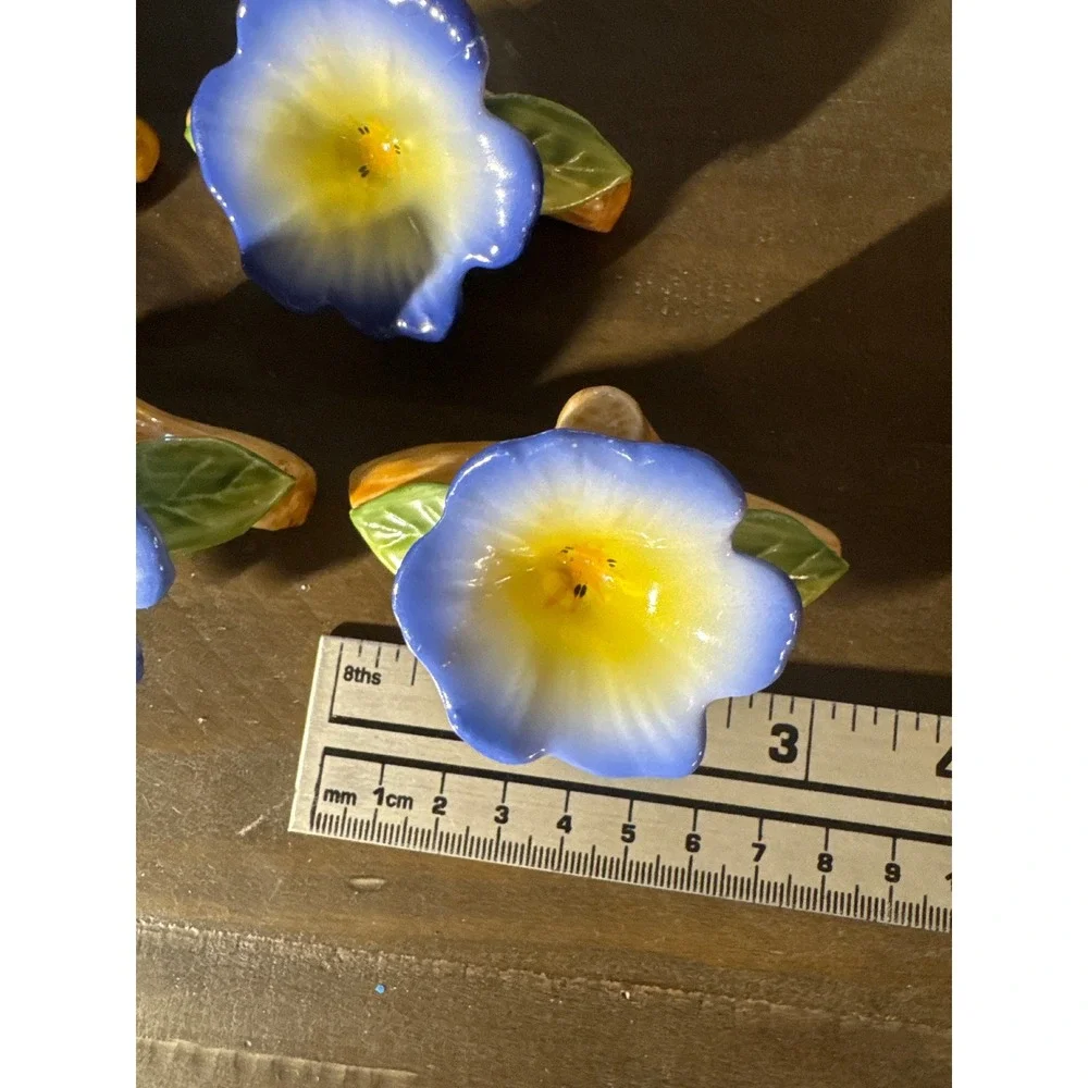 Vintage 1985 Pia Bone China Blue Morning Glory Napkin Rings Set of 6 Floral